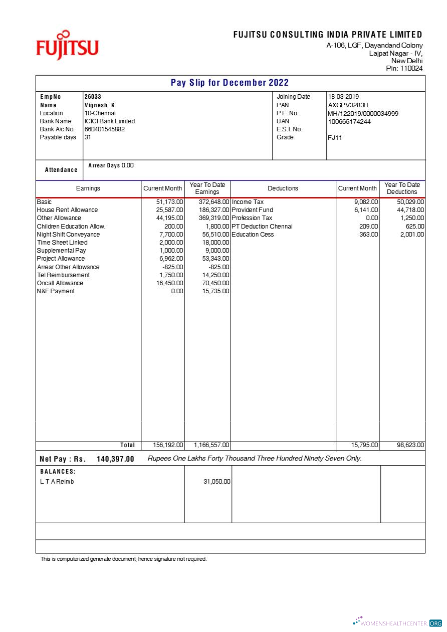 Download Fujitsu Consulting India payslip template in Word and PDF formats.pdf, 1 Photoshop template